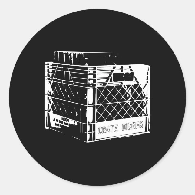 Crate Digger With Crate Full Of Records Lp'S Classic Round Sticker (Front)