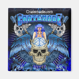 Cratemade Winged Skull Art Design square magnet