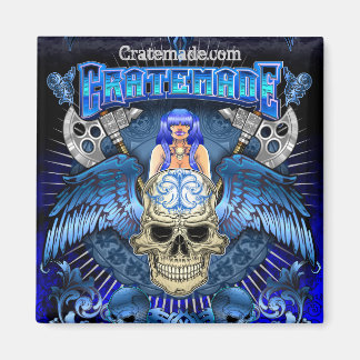 Cratemade Winged Skull Art Design square magnet