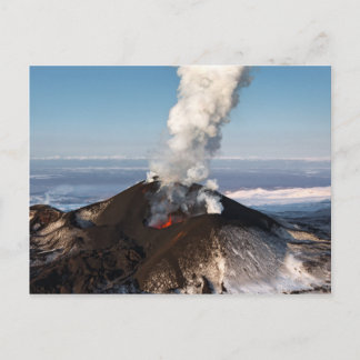 Crater eruption volcano: lava, gas, steam, ashes postcard