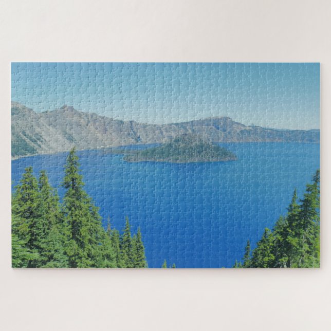 Crater Lake Blue Water and Evergreen Trees Photo  Jigsaw Puzzle (Horizontal)