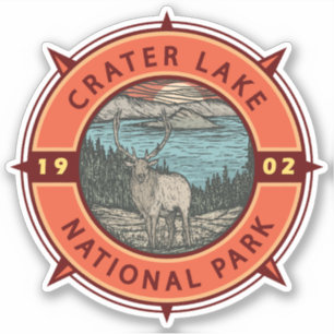 Crater Lake National Park Elk Retro Compass Emblem