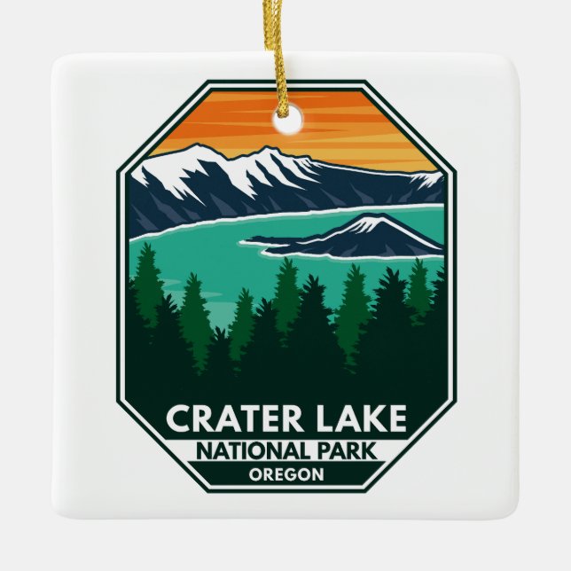 Crater Lake National Park Elk Retro Compass Emblem Ceramic Ornament (Front)
