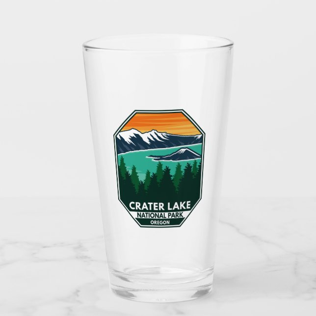 Crater Lake National Park Elk Retro Compass Emblem Glass (Front)