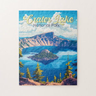 Crater Lake National Park Illustration Travel Art Jigsaw Puzzle