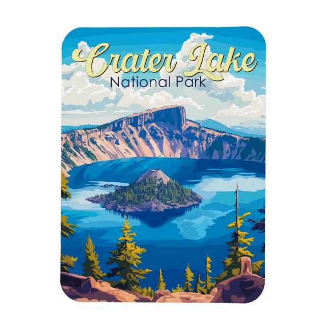 Crater Lake National Park Illustration Travel Art Magnet (Vertical)