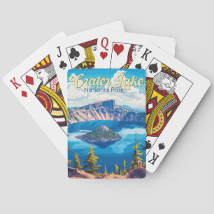 Crater Lake National Park Illustration Travel Art Playing Cards