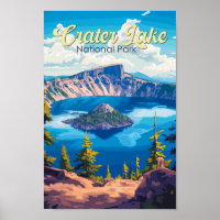 Crater Lake National Park Illustration Travel Art