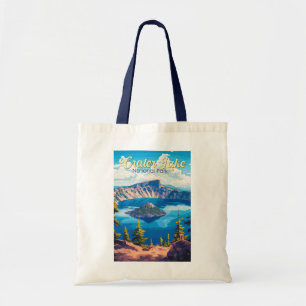 Crater Lake National Park Illustration Travel Art Tote Bag