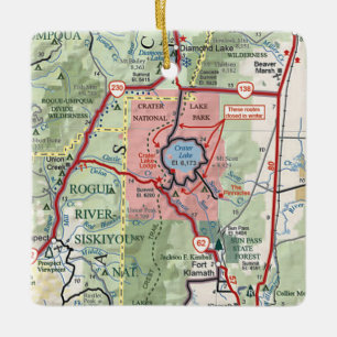 Crater Lake National Park Map Ceramic Ornament