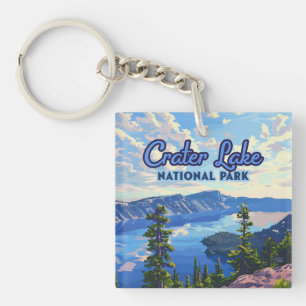 Crater Lake National Park Oregon Retro Key Ring