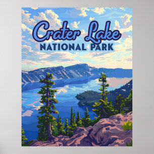 Crater Lake National Park Oregon Retro Poster