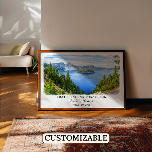 Crater Lake National Park Oregon, Watercolor Poster