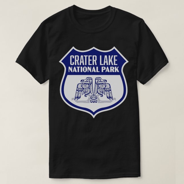 Crater Lake National Park Retro Bird Shield Blue T-Shirt (Design Front)
