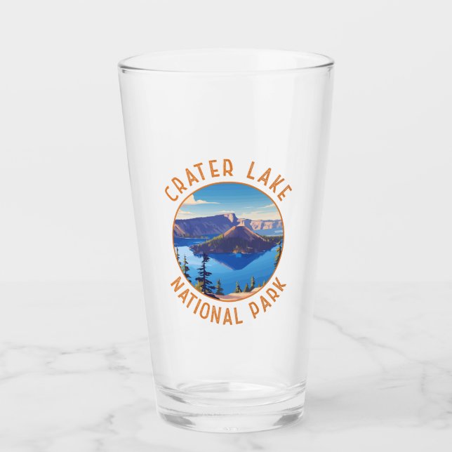 Crater Lake National Park Retro Distressed Circle Glass (Front)