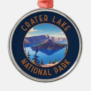 Crater Lake National Park Retro Distressed Circle Metal Ornament