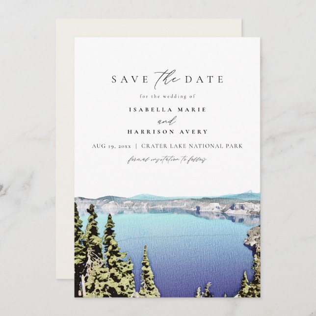 CRATER LAKE National Park Skyline Save the Date Invitation (Front/Back)