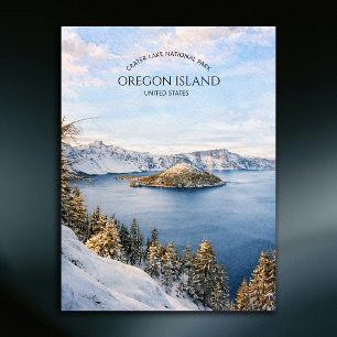 Crater Lake Oregon Island Watercolor Landscapes Holiday Postcard