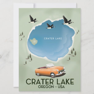 Crater Lake Oregon Travel map poster Invitation