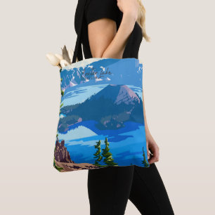 Crater Lake Oregon Vintage Art Travel Illustration Tote Bag