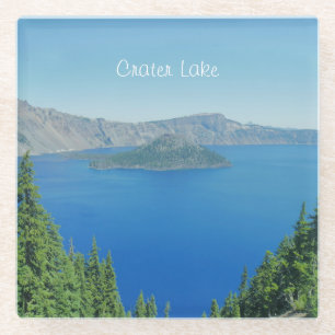 Crater Lake with Blue Sky and Water Photo Glass Coaster