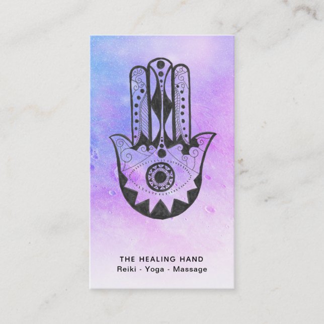 *~* Crater of Moon Hamsa Hand of Fatima Meditation Business Card (Front)