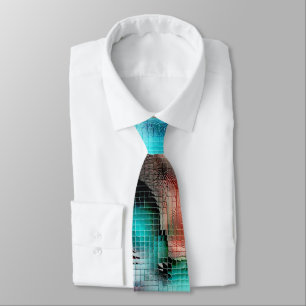 Crater-style stains in rustic square mosaic effect tie