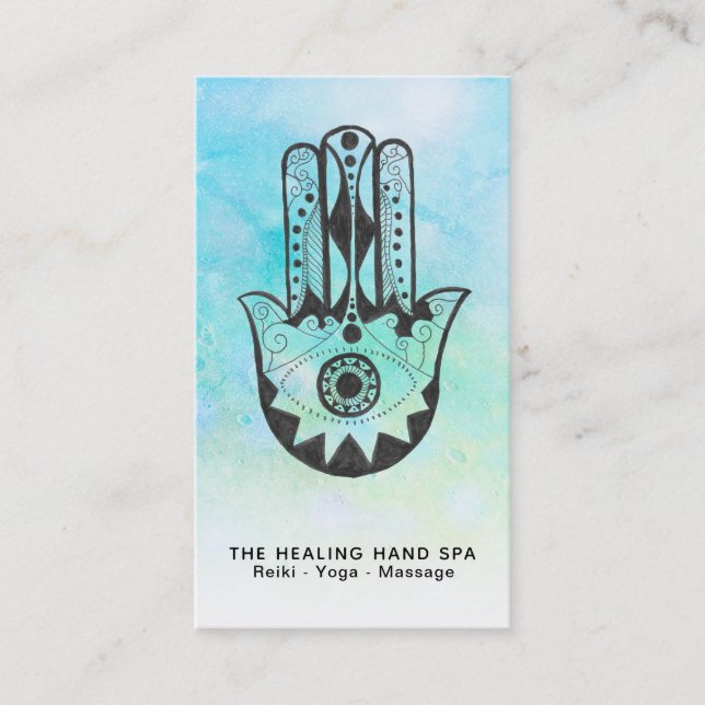 *~* Craters of Moon Yoga Hamsa Hand of Fatima Yoga Business Card (Front)