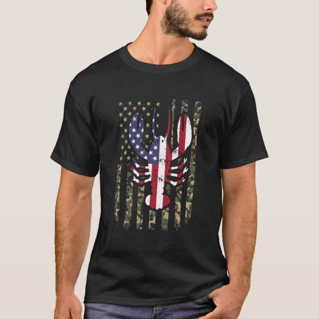 Crawfish American Flag Camo 4Th Of July Patriotic  T-Shirt (Front)