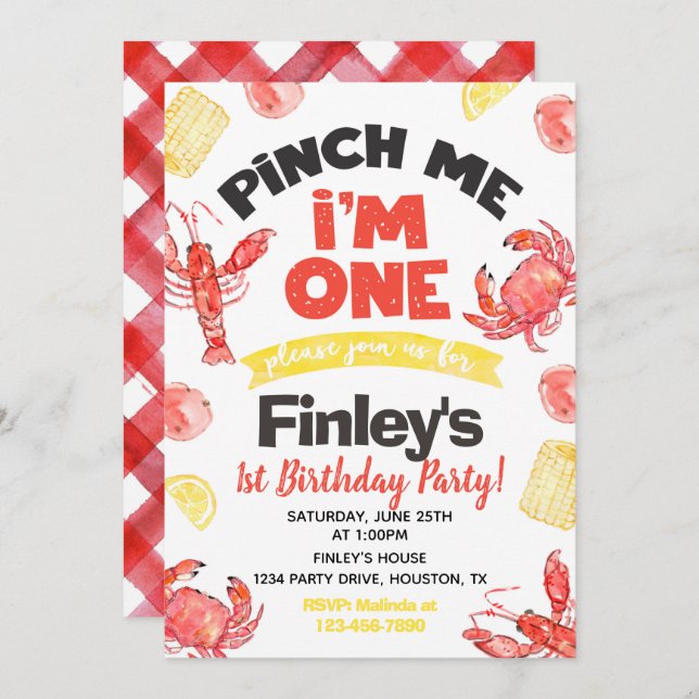 Crawfish Birthday Invitation | 1st Birthday (Front/Back)