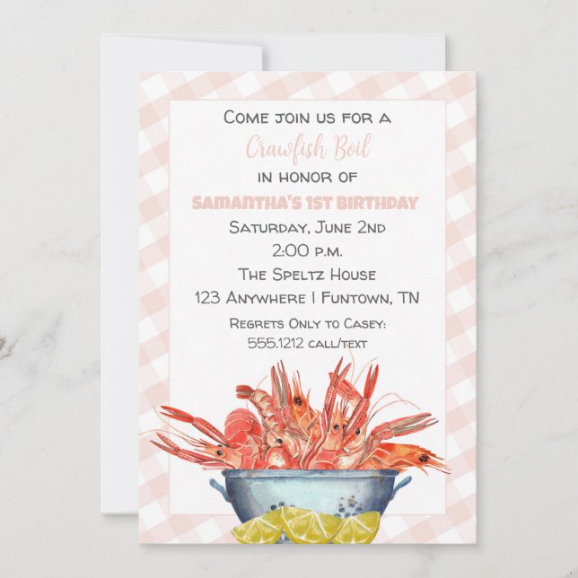 Crawfish Boil 1st Birthday Invitation for Girl (Front)