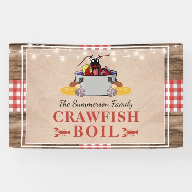 Crawfish Boil Annual Family Party Rustic Picnic Banner (Horizontal)