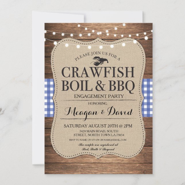 Crawfish Boil BBQ Engagement Party Shower Lobster Invitation (Front)