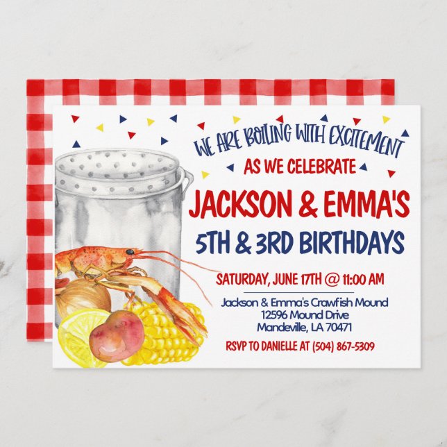 Crawfish Boil Birthday Invitation (Front/Back)