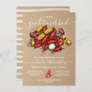 Crawfish Boil Birthday Kraft Woodcut Invitation