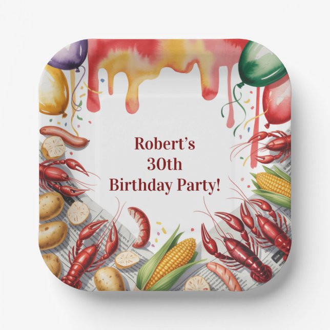 Crawfish Boil Birthday Party For Adults Paper Plate (Front)