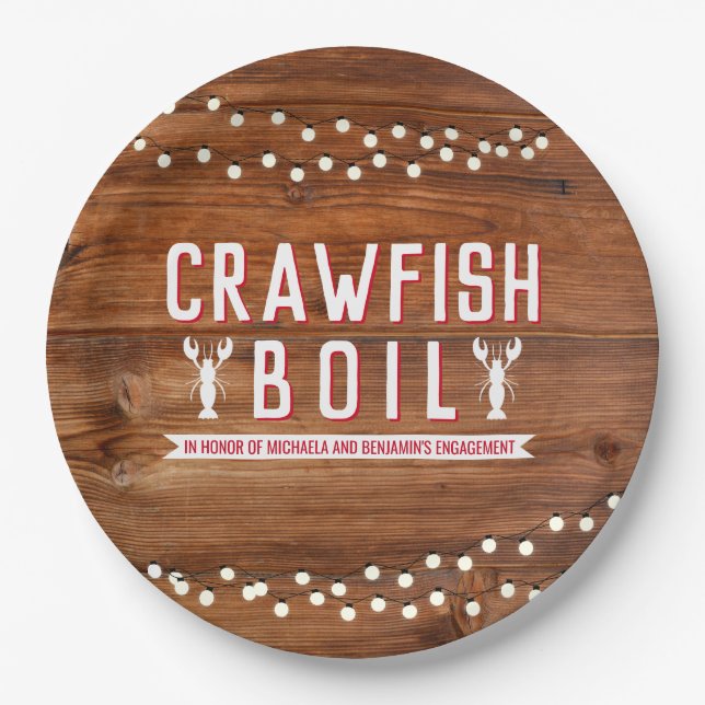 Crawfish Boil Couples Rustic Engagement Party Paper Plate (Front)