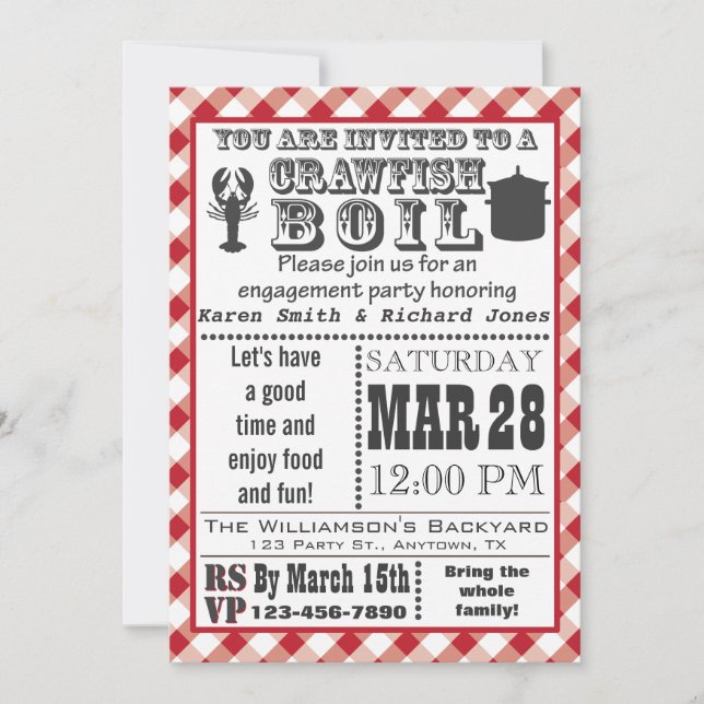 Crawfish Boil Engagement Party Invitation (Front)