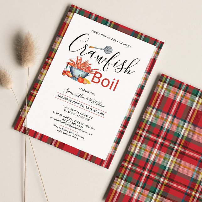 Crawfish Boil Engagement Seafood Party Plaid Invitation (Creator Uploaded)