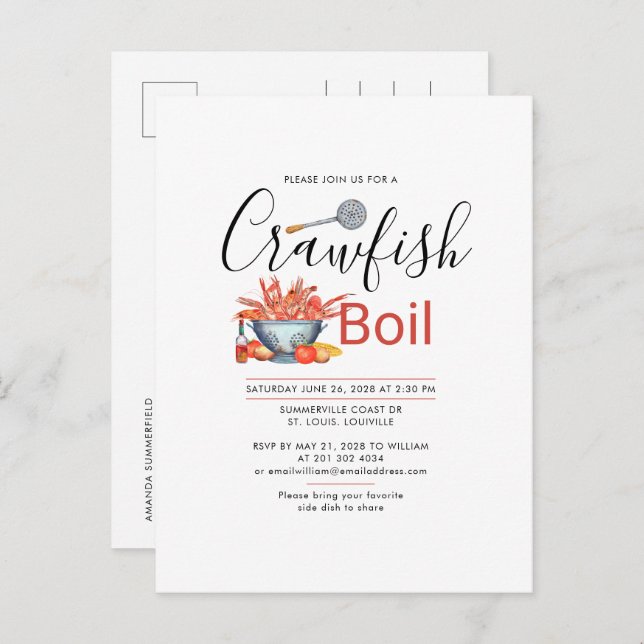 Crawfish Boil Family Cookout Seafood Party Invitation Postcard (Front/Back)