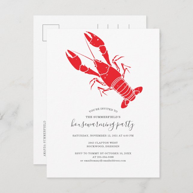 Crawfish Boil Family Housewarming Party Invitation Postcard (Front/Back)