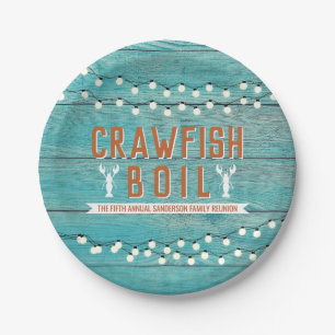Crawfish Boil Family Reunion Lobster Rustic Teal Paper Plate