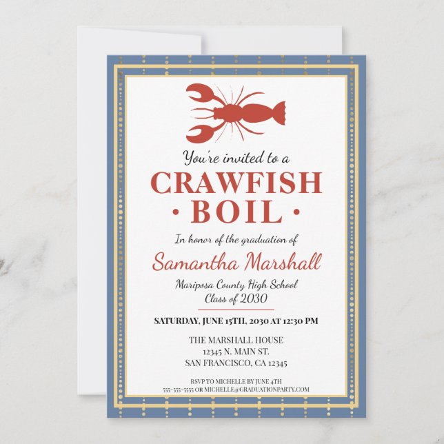 Crawfish Boil Graduation Party Invitation (Front)