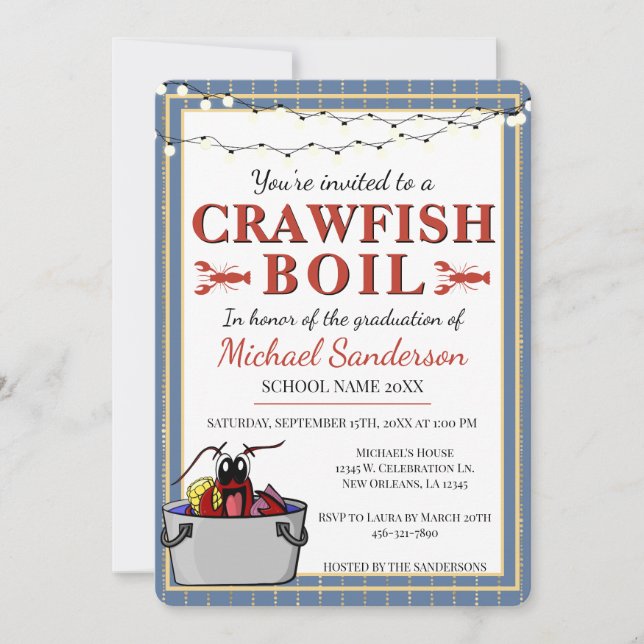 Crawfish Boil Graduation Party School Invitation (Front)