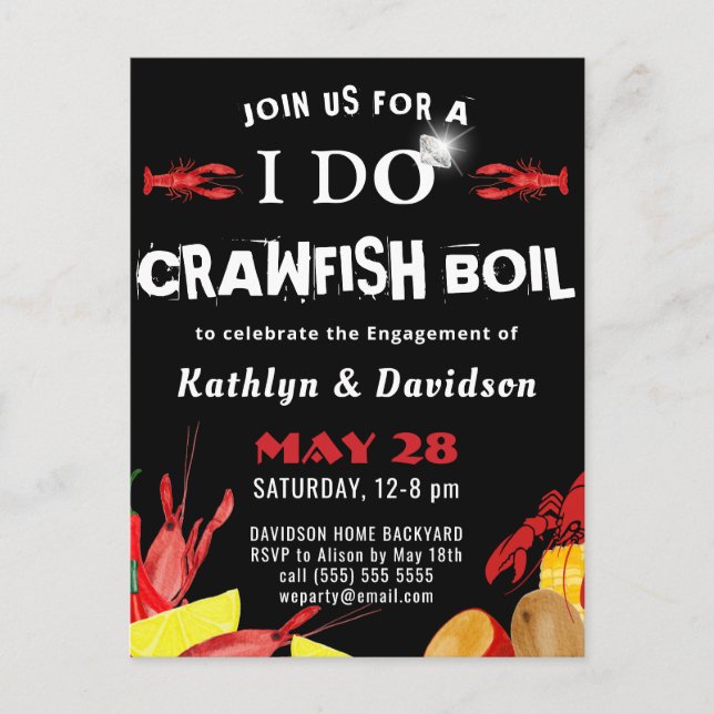 Crawfish Boil I DO Engagement Photo Invitation Postcard (Front)