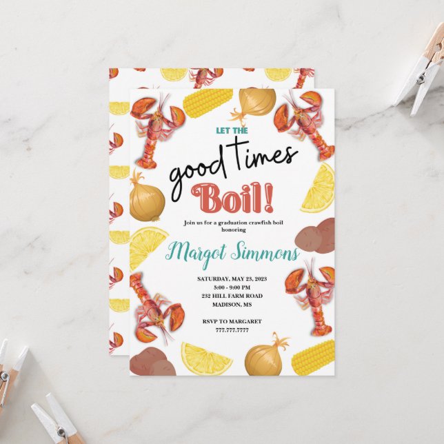 Crawfish Boil Invitation - Let the Good TIme Boil (Front/Back In Situ)
