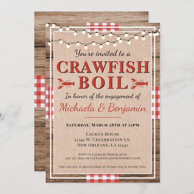 Crawfish Boil Lobster Engagement Party Invitation (Front/Back)
