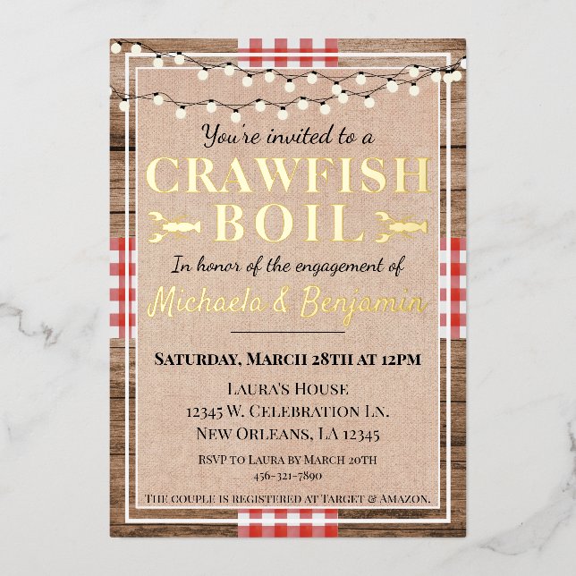 Crawfish Boil Lobster Engagement Party Rustic (Front)