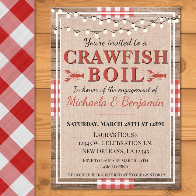 Crawfish Boil Lobster Engagement Party Rustic Invitation (Crawfish Boil Lobster Engagement Party Rustic Invitation)