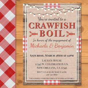Crawfish Boil Lobster Engagement Party Rustic Invitation